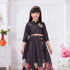 Tiny Kingdom Black Floral Lehenga Set for Girls