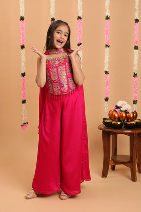 Tiny Kingdom Rani Color Beads Floral Sequin Palazzo Set With Dupatta