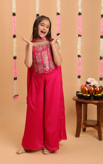 Tiny Kingdom Rani Color Beads Floral Sequin Palazzo Set With Dupatta