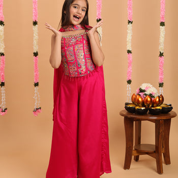Tiny Kingdom Rani Color Beads Floral Sequin Palazzo Set With Dupatta