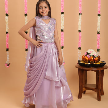 Tiny Kingdom Lavender Color Beads Floral Sequin Lehenga Choli Set With Dupatta