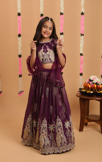Tiny Kingdom  Purple Color Lehenga Choli Set With Dupatta