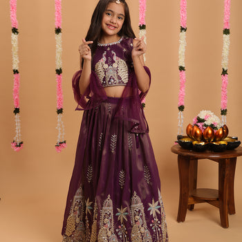 Tiny Kingdom  Purple Color Lehenga Choli Set With Dupatta