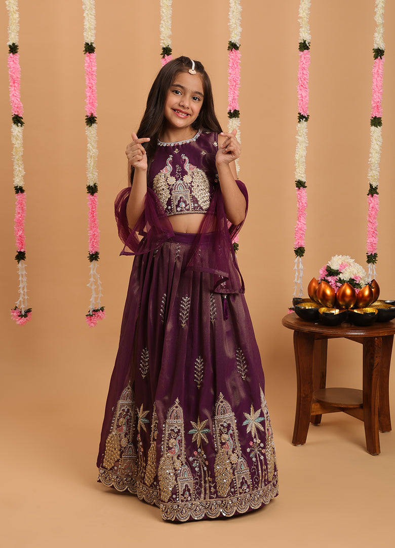 Tiny Kingdom  Purple Color Lehenga Choli Set With Dupatta