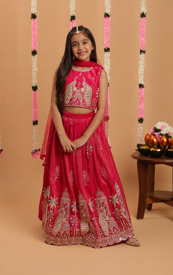 Tiny Kingdom  Rani Color Lehenga Choli Set With Dupatta