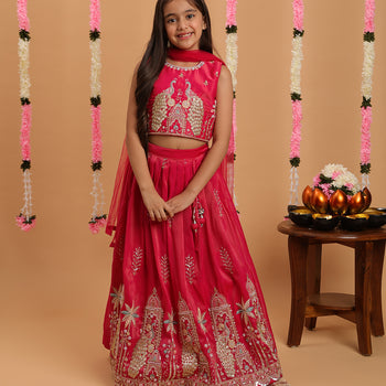 Tiny Kingdom  Rani Color Lehenga Choli Set With Dupatta
