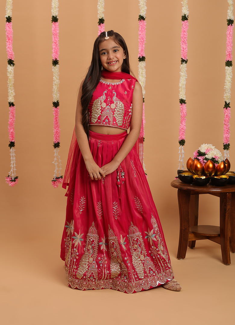 Tiny Kingdom  Rani Color Lehenga Choli Set With Dupatta