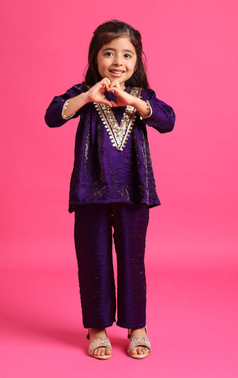 Tiny Kingdom Purple Colored Top & Pant Set for Girls