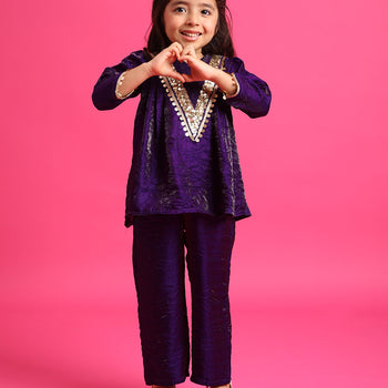 Tiny Kingdom Purple Colored Top & Pant Set for Girls