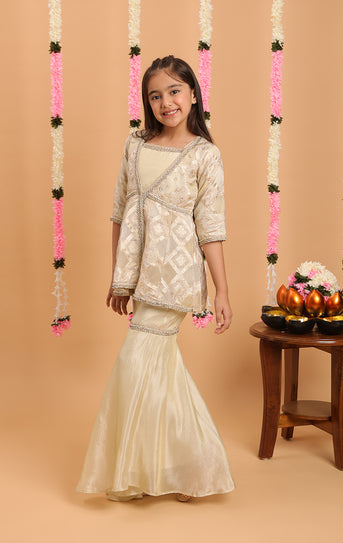Tiny Kingdom Cream Colored Gharara Set With Jacket