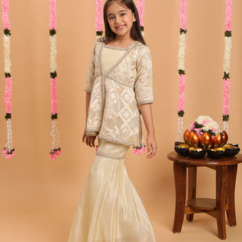 Tiny Kingdom Cream Colored Gharara Set With Jacket