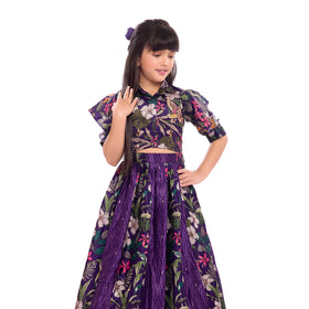 Tiny Kingdom Purple Floral Top & Lehenga Set for Girls