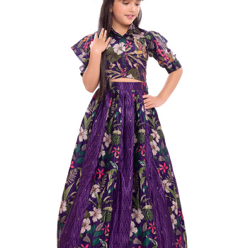 Tiny Kingdom Purple Floral Skirt Top Set for Girls