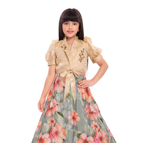 Tiny Kingdom Cream Embellished Top & Floral Skirt Set for Girls