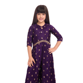 Tiny Kingdom Purple Ethnic Kurta & Flared Bottom Set for Girls