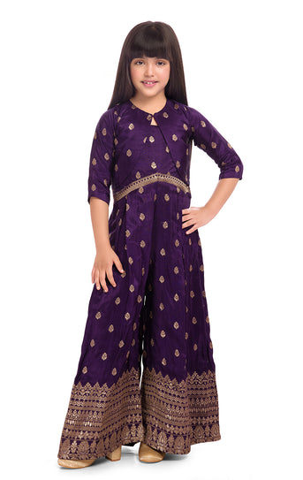 Tiny Kingdom Purple Ethnic Jumpsuit and Jacket for Girls