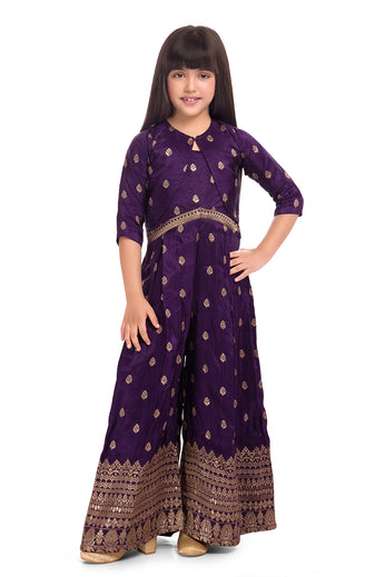 Tiny Kingdom Purple Ethnic Kurta & Flared Bottom Set for Girls