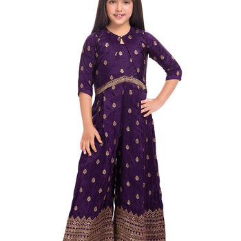 Tiny Kingdom Purple Ethnic Jumpsuit and Jacket for Girls