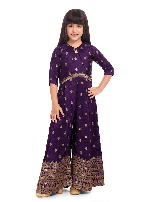 Tiny Kingdom Purple Ethnic Kurta & Flared Bottom Set for Girls
