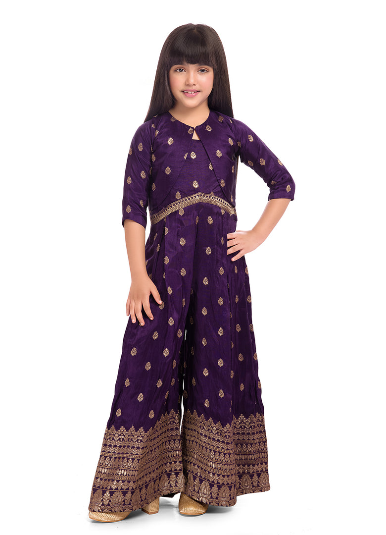 Tiny Kingdom Purple Ethnic Jumpsuit and Jacket for Girls