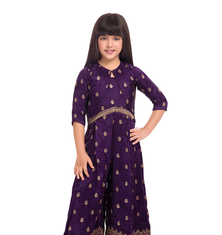 Tiny Kingdom Purple Ethnic Kurta & Flared Bottom Set for Girls