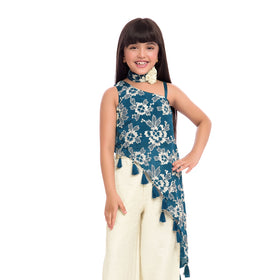 Tiny Kingdom Blue Floral Top & Ivory Palazzo Set for Girls