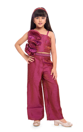 Tiny Kingdom Pink Ruffle Top & Palazzo Set for Girls