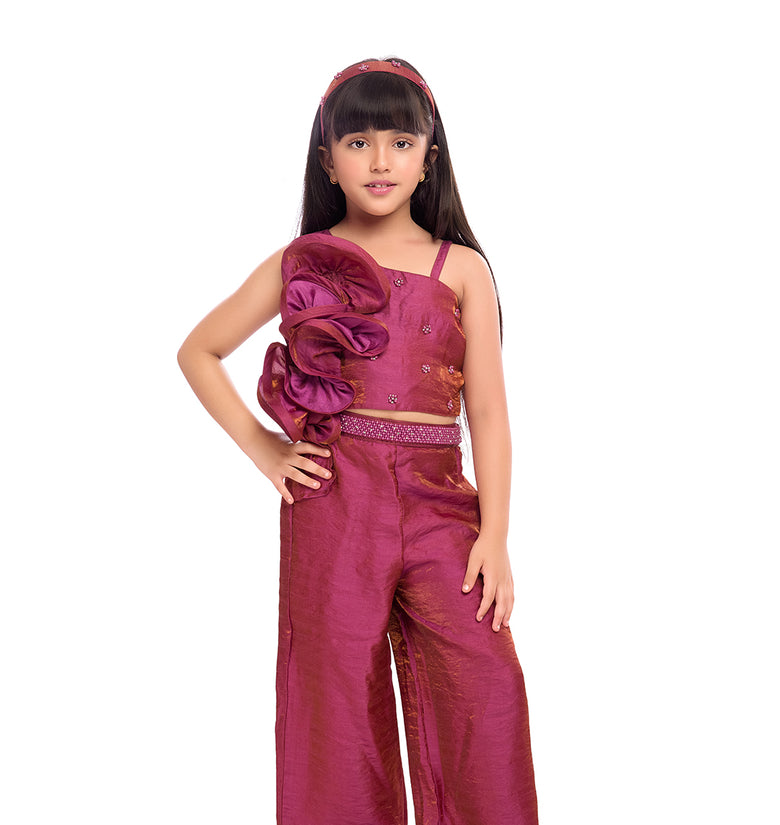 Tiny Kingdom Pink Ruffle Top & Palazzo Set for Girls