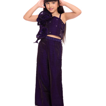 Tiny Kingdom Purple Ruffle Top & Palazzo Set for Girls
