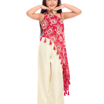 Tiny Kingdom Red Floral Top & Ivory Palazzo Set for Girls