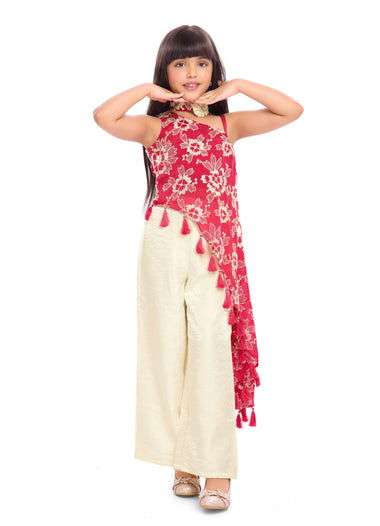 Tiny Kingdom Red Floral Top & Ivory Palazzo Set for Girls